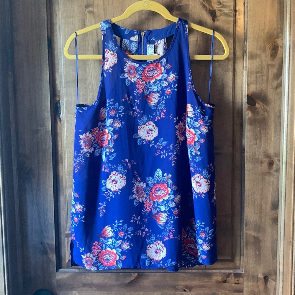 Blue and pink/blush floral tank